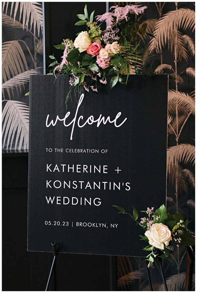 Wedding welcome sign with floral decoration