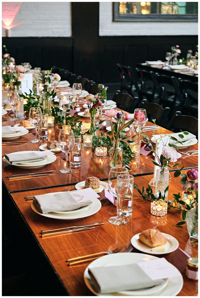 Elegant banquet table with floral decorations