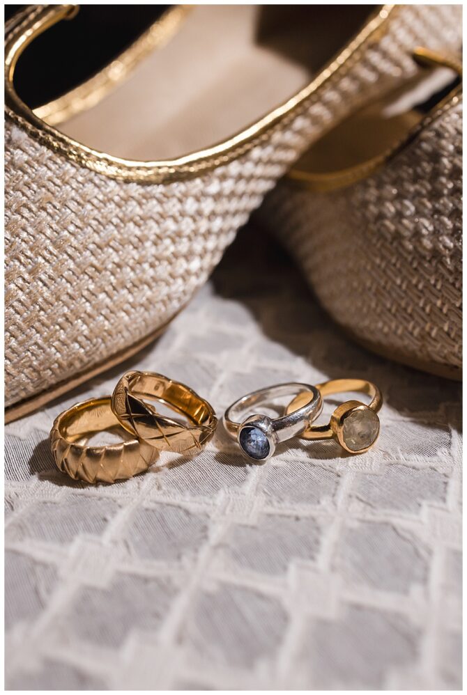 Gold and silver rings with elegant shoes