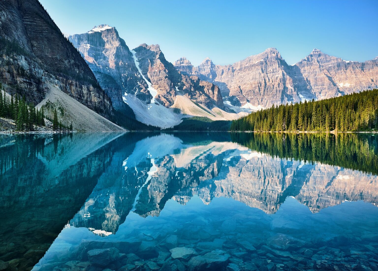 Mountain landscape reflected in a clear lake Canada Mountain