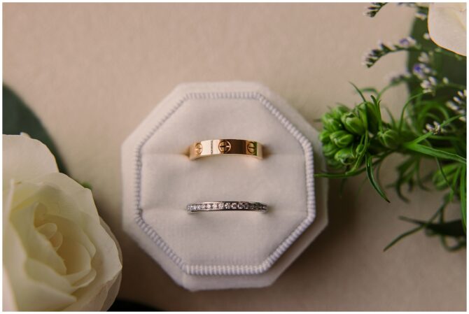 Gold and silver rings with flower accents