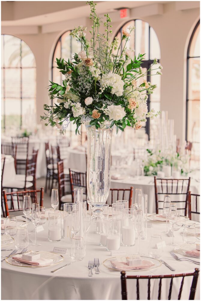 Elegant floral centerpiece on wedding table