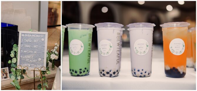 Boba menu with various flavored drinks.