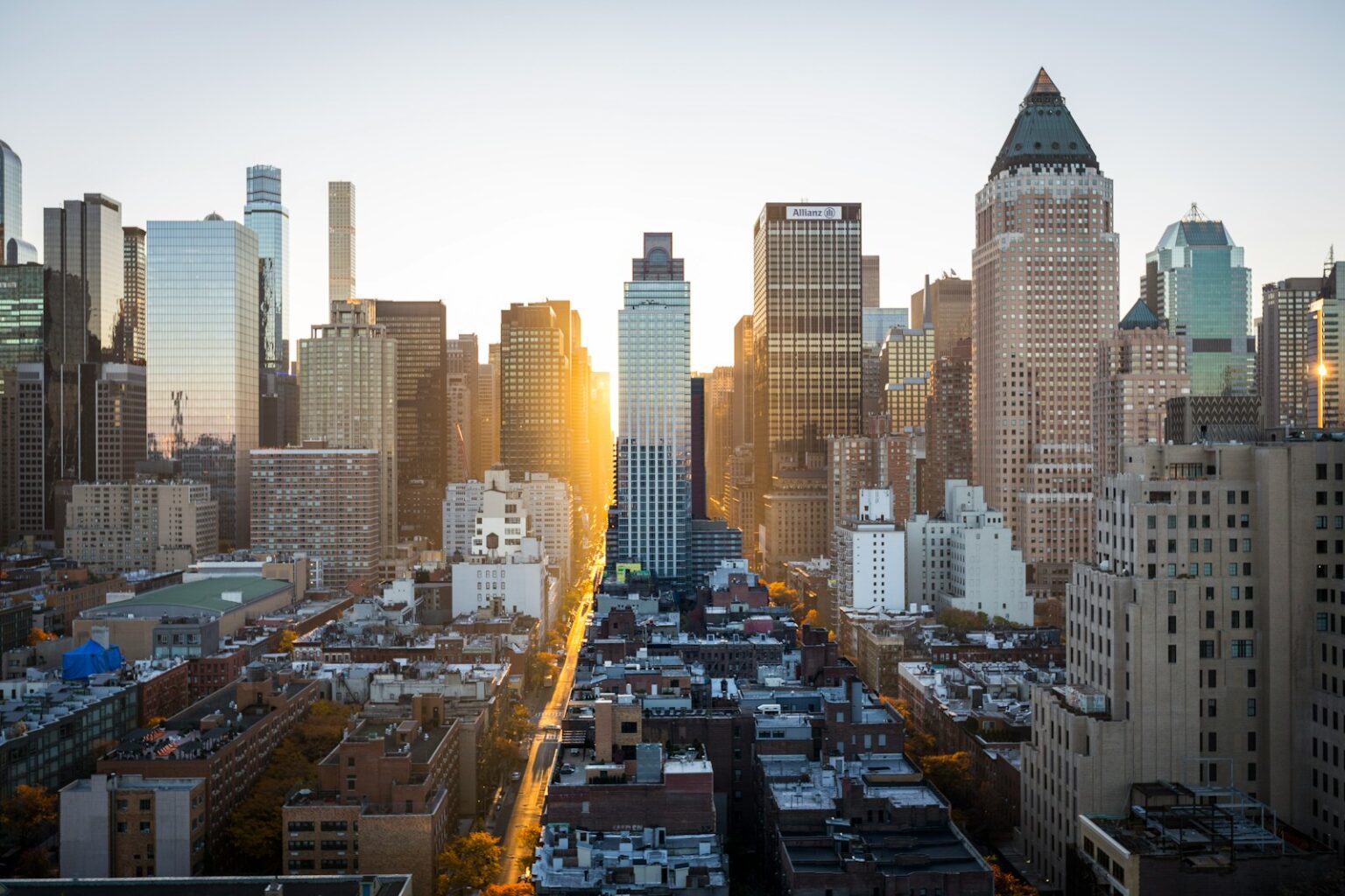 New York City skyline at sunset