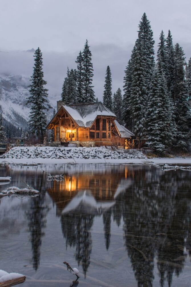 Romantic Mountain Cabin Winter Scene