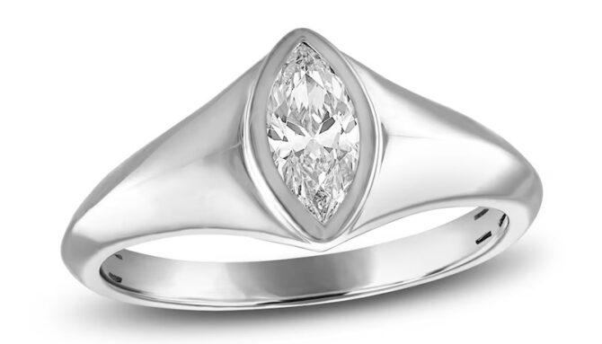 Marquise diamond ring with white gold band
