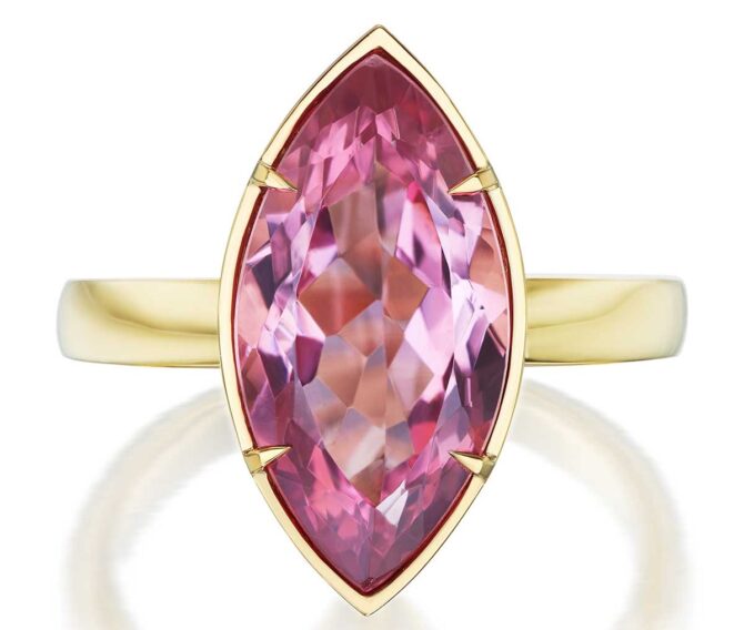 Marquise cut pink gemstone gold ring