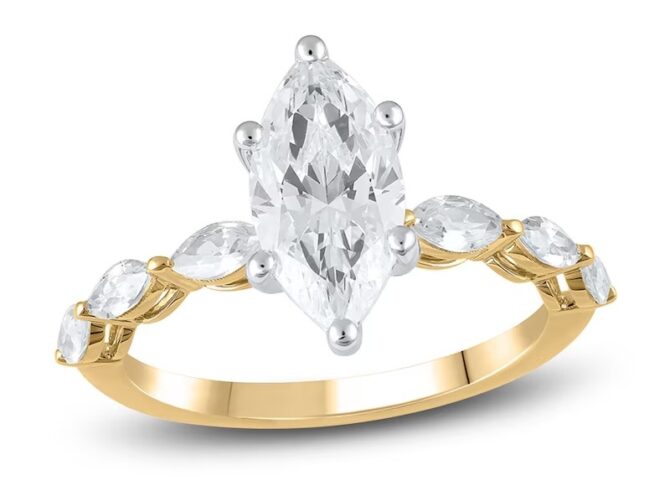 Marquise diamond ring with gold band