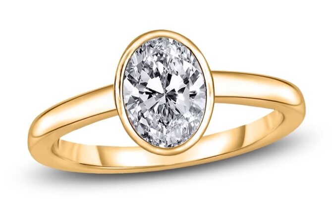 Gold ring with oval diamond